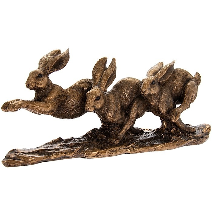 Reflections - Three Running Bronze Hares